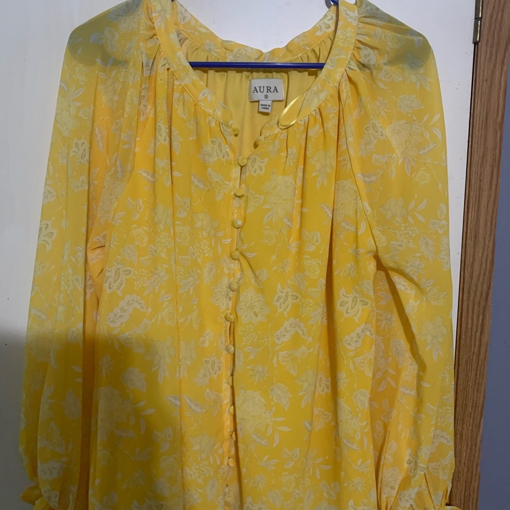 Aura Yellow Floral Button-Front Blouse